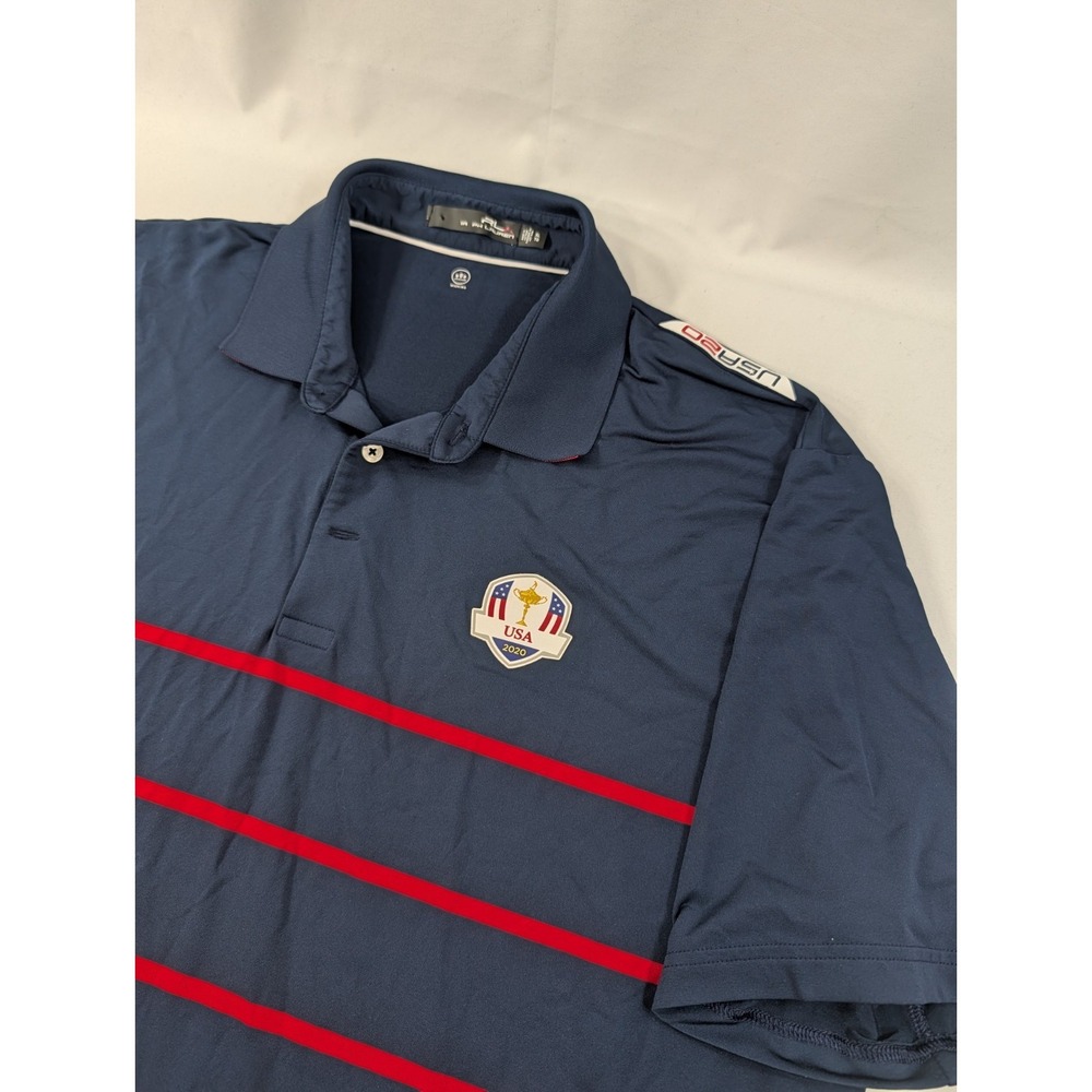 RLX Ralph Lauren Polo Shirt Mens XL Navy Striped Excellent Ryder Cup USA 2020